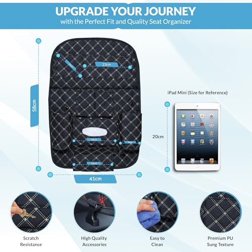 Image of Neodrift 'Seat Master' (Set of 2) | (Color - Black-Beige) Premium 7D Car Seat Organizer, Universal Fit, Multi-Pocket Storage for Bottles and Mobile, Keys, Documents, Tissues