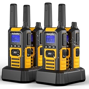 Radioddity HD-1 IP67 Walkie Talkies for Adults, Waterproof & Dustproof Floating Rugged Two-Way Radios, 2400mAh Battery, SOS, One-key Group Call for Industrial, Outdoor Adventures and Site Work, 4-Pack