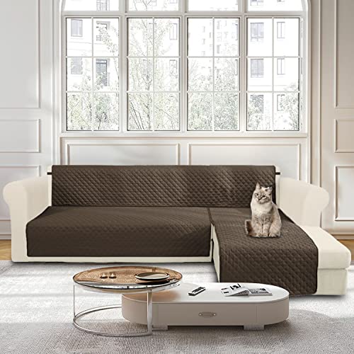 Aliecom 3 Pieces Sectional Couch Covers L Shape Sofa Cover Set Water Resistant Quilted Thick Soft L-Shaped Sofa Slipcovers Anti Slip Pet Dog Furniture Protector For Living Room (Coffee, X-Large) #TOP1