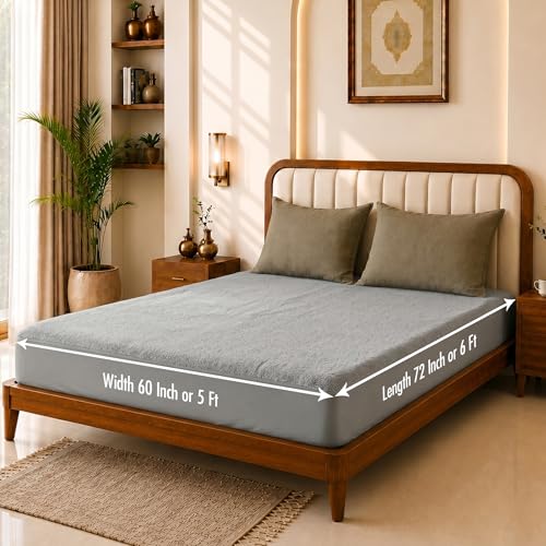 Image of Glassiano Cotton Feel Terry Ultra Soft Waterproof Mattress Protector | Breathable - Hypoallergenic Mattresses Cover with Elastic Strap for Queen Bed (72x60 inch|6x5 feet, Grey - Pack of 1)