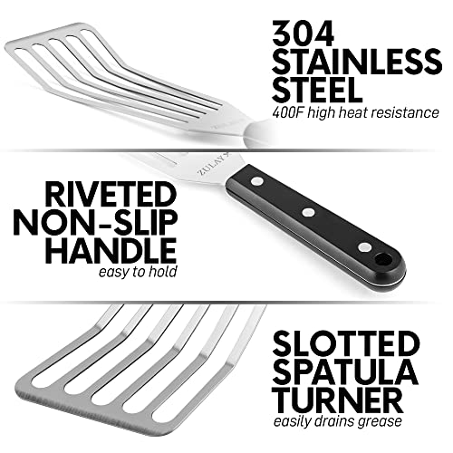 Zulay 12.4” Fish Spatula Stainless Steel - Slotted Fish Turner Spatula With Sloped Head Design - Durable And Lightweight Thin Spatula Metal For Flipping Delicate Food, Fish, Egg, Patties, Fries #TOP5
