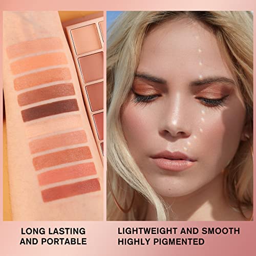 Hegafoo 10 Color Nude Eyeshadow Makeup Palette + 5 Pcs Eye Brushes Set, Professional Naked Matte Shimmer Eye Shadow Kit Highly Pigmented Long Lasting Waterproof Make Up Pallet #TOP3