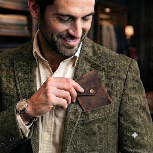 Image of Leatherful Flip - Top Grain Leather Vertical Slim Wallet for Men | Easy Quick Card Access | Compact Front Cash Pocket & Button Lock | Minimalist Travel & Daily Carry Wallet (Vintage Brown)