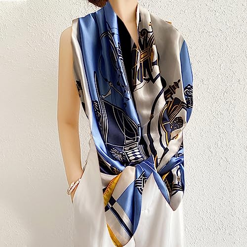Women's Silk Scarves Retro Art Painting Pattern Soft Natural Silk Long Shawl Warm Wrap Sunscreen Shawl All Season2