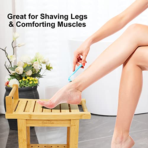 Shower Stool For Inside Shower Bamboo Shower Bench For Elderly And Disabled, Shower Seat Waterproof With Storage Shelf For Shaving Legs,Spa Seat Bath Stool For Bathroom Anti Slip For Safety,15" 350Lbs #TOP3
