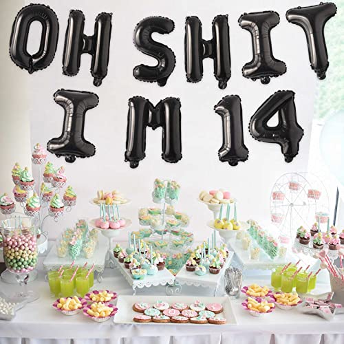 Image of Oh I'm 14! Latex Balloons 16 Inch Black Hallo Fourteen Cheers to 14 Years Old Theme Decor for Man Woman Happy 14th Birthday Party Photo Studio Prop Flag Decorations Favors Supplies
