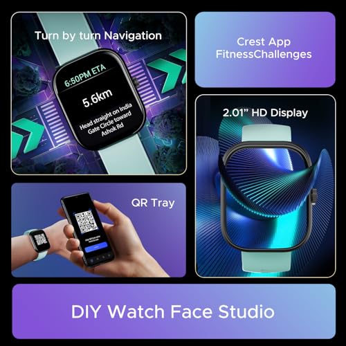 Image of Boat Wave Sigma 3 w /Turn-by-Turn Navigation, 2.01 inch HD Display, BT Calling, Crest+ OS, QR Tray, Watch Face Studio, Coins, Emergency SOS Smart Watch for Men & Women(Mint Green)