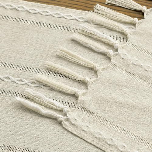 Artoid Mode Boho Cream Tassel Table Runner, Farmhouse Style Kitchen Table Decoration Holiday Wedding Party Dinning Birthday Decor 33x143 cm - Image 6