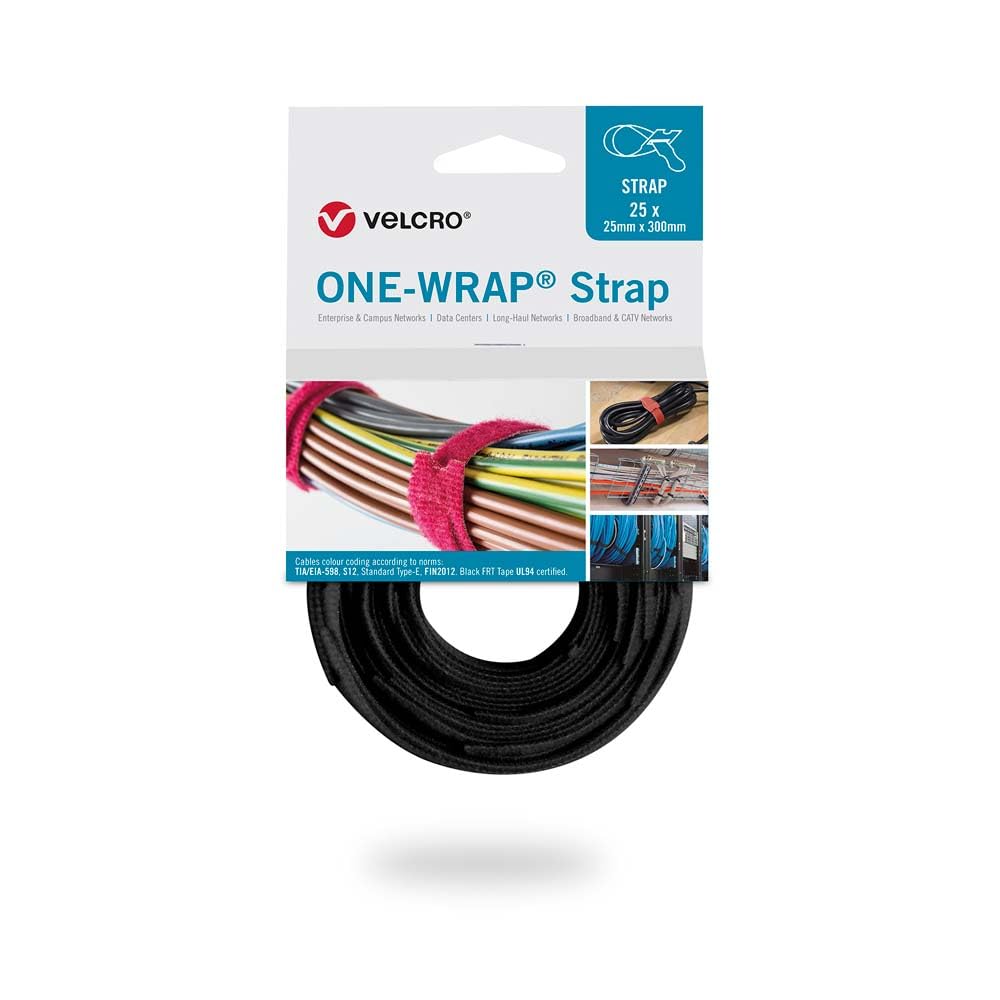 Velcro® Brand ONE-WRAP® Fastener Cable Ties 25mm x 300mm | Reusable Hook & Loop Straps for Cable Management (25 Pack) – VEL-OW64802