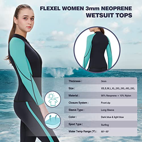 Flexel Wetsuit Top Women 3Mm, Wet Suit Tops Womens In Cold Water Weather, Wetsuit Jacket Womens Neoprene Long Sleeve For Surf Swim Snorkeling Canoeing Scuba Kayaking #TOP2