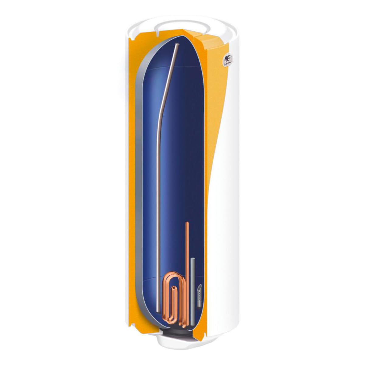 THERMOR, Chauffe-eau électrique Blanc Vertical Murale. Capacité : 100 Litres. Temps de chauffe : 5 h 13 min. Tension : 230 Mono, HxØ : 835 mmx513 mm. Poids : 32 kg. Idéal pour 2 adultes