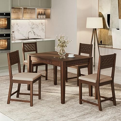 Image of Wakefit Dining Table 4 Seater | 3 Years Warranty | Dining Table, Dining Table 4 Seater with Chairs, Dinner Table, Fanila (Sheesham Wood, Classic Brown)