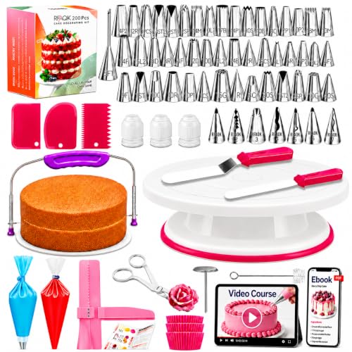 RFAQK 200PCs Cake Decorating Kit with Cake Turntable & Level...