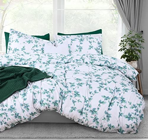 Utopia Bedding Duvet Cover Queen Size Set - 1 Duvet Cover with 2 Pillow Shams - 3 Pieces Comforter Cover with Zipper Closure - Ultra Soft Brushed Microfiber, 90 X 90 Inches (Queen, Leaves Mint)