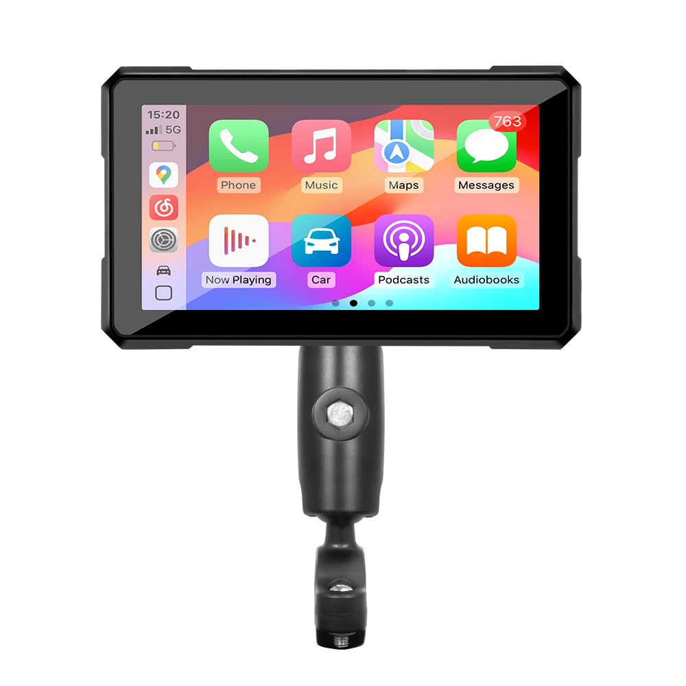 Écran CarPlay Moto pour Harley Davidson Heritage Classic 114, 5 Pouces Écran Tactile HD Étanche, Prend en Charge Bluetooth Trans, Navigation GPS,Assistant