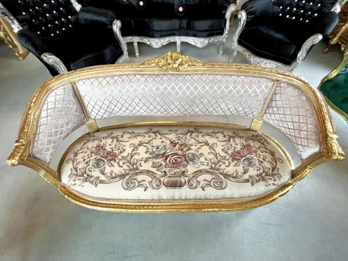 Sofa Set Nostalgic French Baroque Style Sofa Set in Khaki Colour Floral Pattern Gold Finish for Lounge Room Home Decor – Bild 6