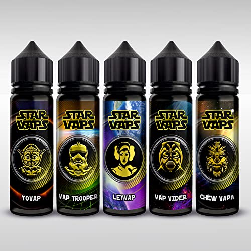 PACK E-LIQUIDE 5 STARVAPS 50ML - SAVEURS INTERGALACTIQUES INTENSE SANS SUCRALOSE. | TROUVEZ VOTRE SAVEUR DANS LES ÉTOILES CI-DESSOUS | LIQUIDE SANS NICOTINE POUR CIGARETTE ÉLECTRONIQUE.