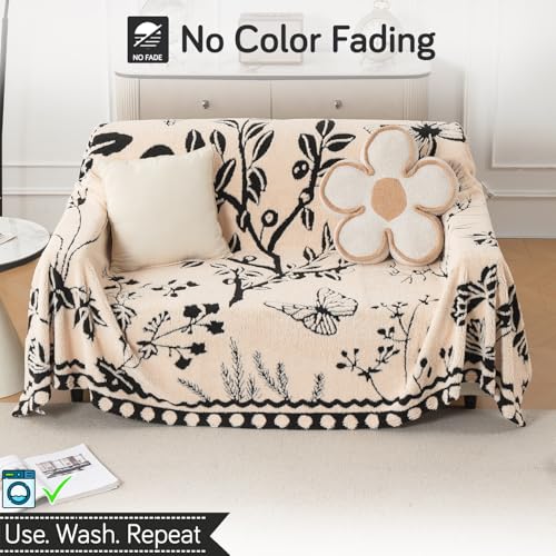 Image of HOKIPO Luxury Plush Sofa Cover Throw for 2 Seater Sofa | Soft Sofa Throw for Complete Sofa Protection, 'Noirea Series' Butterfly Garden (180x250 cm) (AR-6652-D7)
