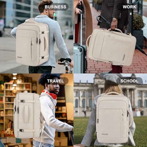 Image of Gieury Travel Backpack, Extra Large 50L Expandable Backpack for Men Women, Carry On Backpack For Airplanes, Travel Essentials Luggage Suitcase Daypack Travel Gift Weekender Bag, Beige