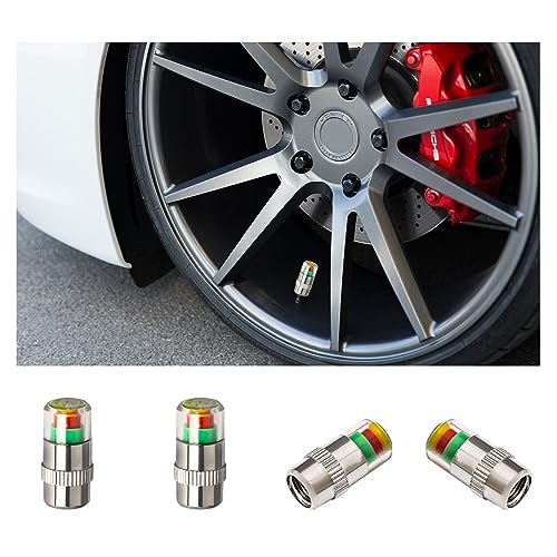 Ziciner 4 PCS Tire Pressure Monitor Valve Stem Caps, 2.4 Bar 36 PSI Car Tire Pressure Monitor Sensor Indicator with 3-Color Eye Alert, Universal Valve Stem Caps for Cars, SUVs, Trucks (Silver)