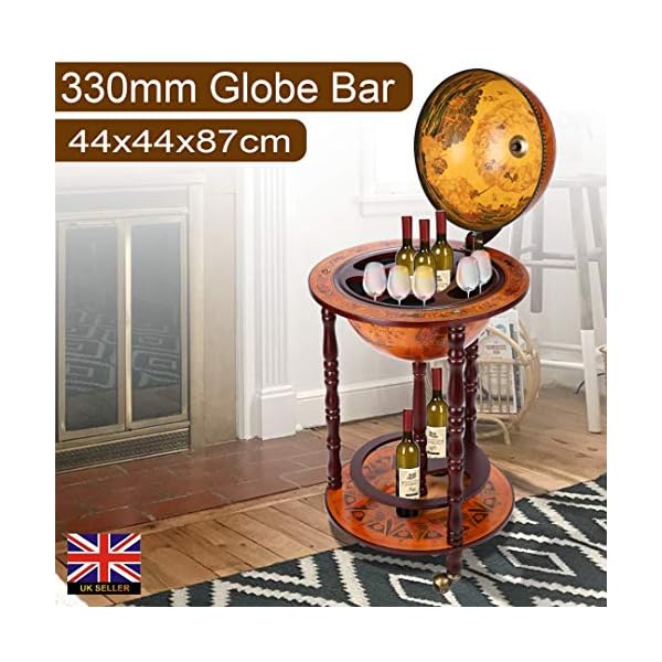 hfghsgjbgd Globe Shaped Mini Wine Bar Drink Cabinet, Movable Double Deck Storage TrolleyWine Bottle Stand, Wooden Mini Bar with Table Drinks Cabinet - Image 7