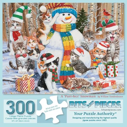 Bits and Pieces Jigsaw Puzzles for Adults 300 Pieces - Purr-FECT Snowman