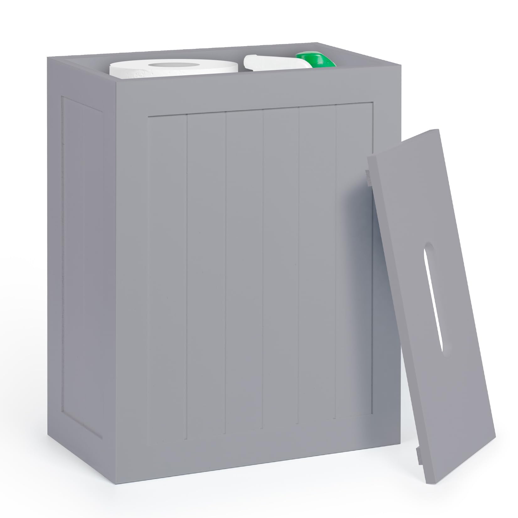 woodluv Toilet Roll Storage, Toilet Paper Storage Basket - Slimline Toilet Paper Holder, Wooden Bathroom Storage boxes, Grey