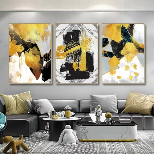 Toile peinture abstraite nordique moderne or et noir pour décoration murale de chambre 30x40cm