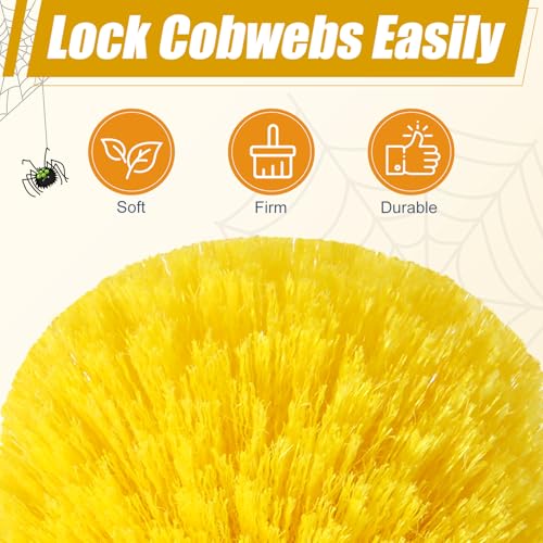 Image of Baderke Twist-On Cobweb Duster Head Brush Fits Standard 3 /4 Inch Threaded Poles Spider Web Remover with Universal Joint Spider Web Duster Brush for Outdoor & Indoor Web Cleaning(Yellow)