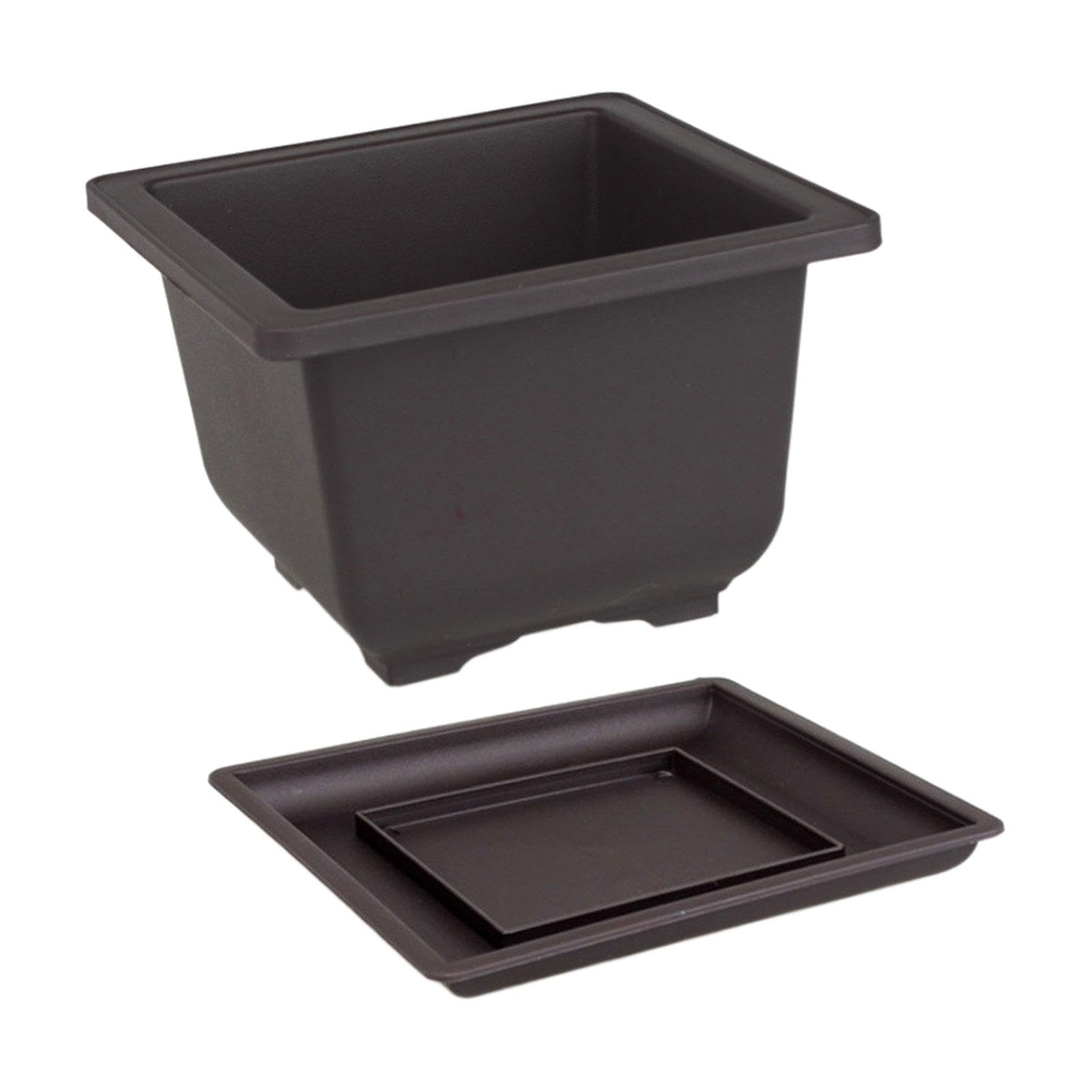 FewNvWa Bonsai Plant Pots with Tray for Outdoor Use, Portable Flower Containers for Home And Garden, Square Deep L