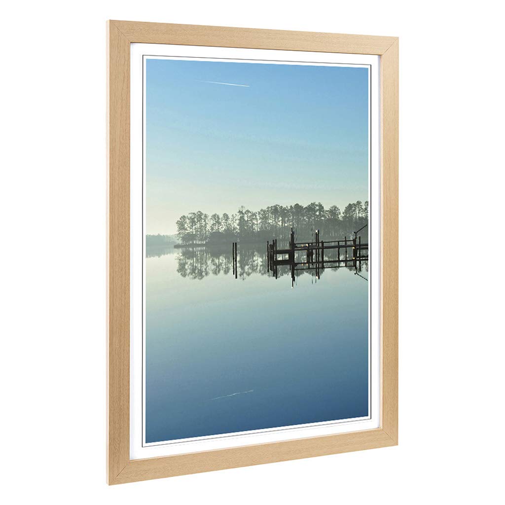 Big Box Art Framed Print of North Carolina Lake USA Design | Wall Art Picture | Home Decor for Kitchen, Living, Dining Room, Bedroom, Hallway, Office, Oak, A2 / 24.5x18 Inch / 62x45cm