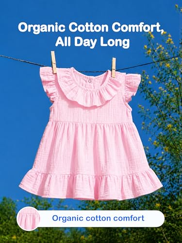 Image of Kidbea Organic Cotton Girl's Frock Ruffle Sleeve Regular Fit Casual Dress