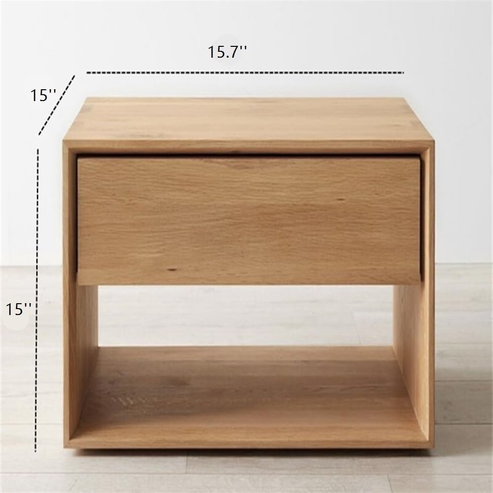 Bed Side Table, Nightstands with Drawer, Large Wooden Wide Bedside Stand, Mid Century Night Stands for Bedroom, Living Room(Brown,15 * 15 * 15.7in)
