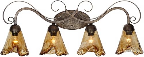 Miniatura 9 de Franklin Iron Works Lámpara de pared estilo rústico vintage con diseño de pergamino ámbar, bronce dorado, metal plateado de 29 12 pulgadas de ancho,