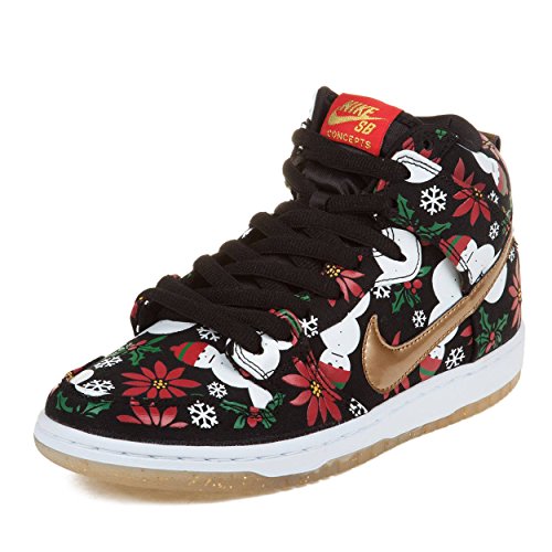 Nike Mens Dunk High SB PRM CNCPTS Ugly Sweater Package Black/Metallic Gold Fabric Skateboarding Size 8
