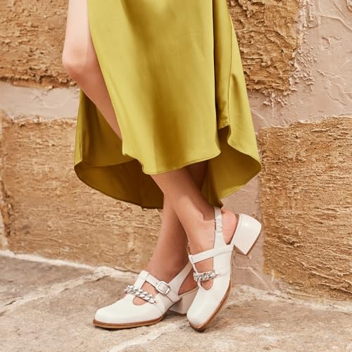 Image of BEAU TODAY Women's Beige Mary Jane Pumps, Size 12, Casual Dress Shoes for Women, Spring /Autumn /Fall, Platform Heel, Leather Sole