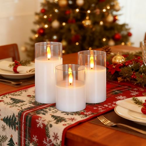 Image of Amagic Clear Glass Flameless Candles Battery Operated with Timer, Remote Control, LED Pillar Candles, Battery Powered, Valentine's Day Decor, Pure White Wax, Set of 3