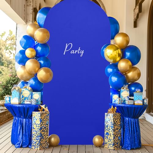 Image of Royal Blue Spandex Fitted Wedding Arch Stand Cover 7.2FT Round Top Chiara Arch Stretchy Backdrop for Birthday Party Ceremony Banquet Decoration