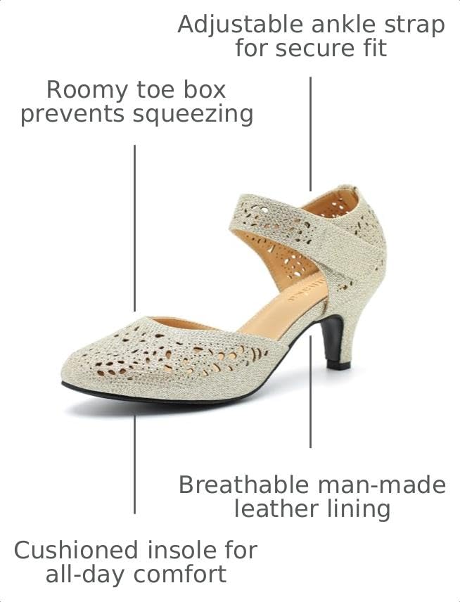 Image of Women's Comfortable Mary Jane Pumps Vintage Cutout Closed Toe Kitten Heels for Dressy Office Work