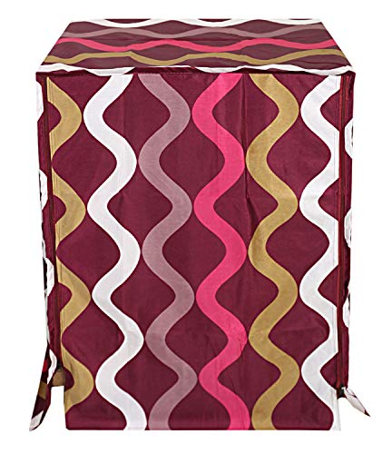 Image of Kuber Industries Zig Zag Print Dustproof Cotton Front Load Fully Automatic Washing Machine Cover, Pink-KUBMART10167