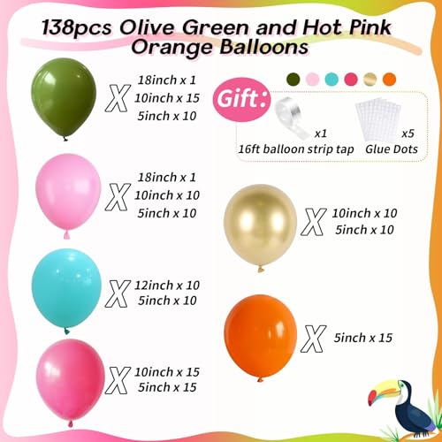 Image of 138pcs Flamingo Tropical Balloons Arch Garland Kit Hawaii Party Decoration