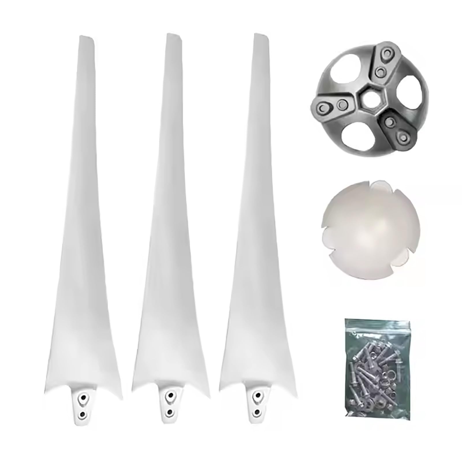 3er-Set Windturbinenblätter Mit Nabe Und Abdeckung, 600–750 Mm, Nylonfaserblätter Für Horizontalachse-Windgenerator Ersatz(600mm)