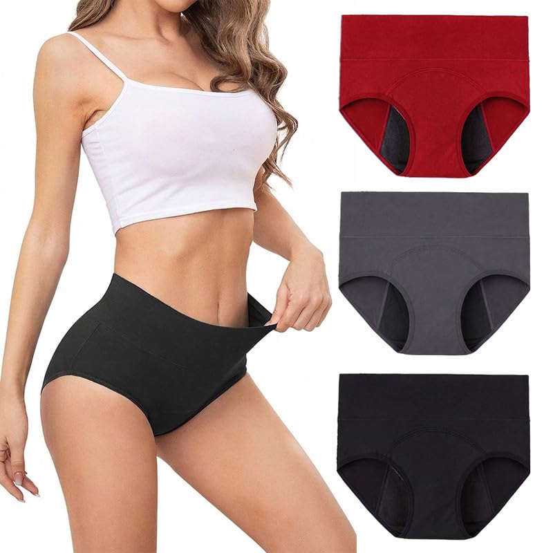 Image of High Waist Period Panty for Women | Leakproof Menstrual Panties for Girl | Reusable, Breathable Ultra-Soft Panty | All Day Comfort Leak-Proof | Multi-Layer Skin-Friendly Reusable 2 Years (Pack of 3)