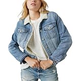 Lucky Brand Women's Sherpa Lined Denim Trucker Jacket, Loretto Sky, Large
