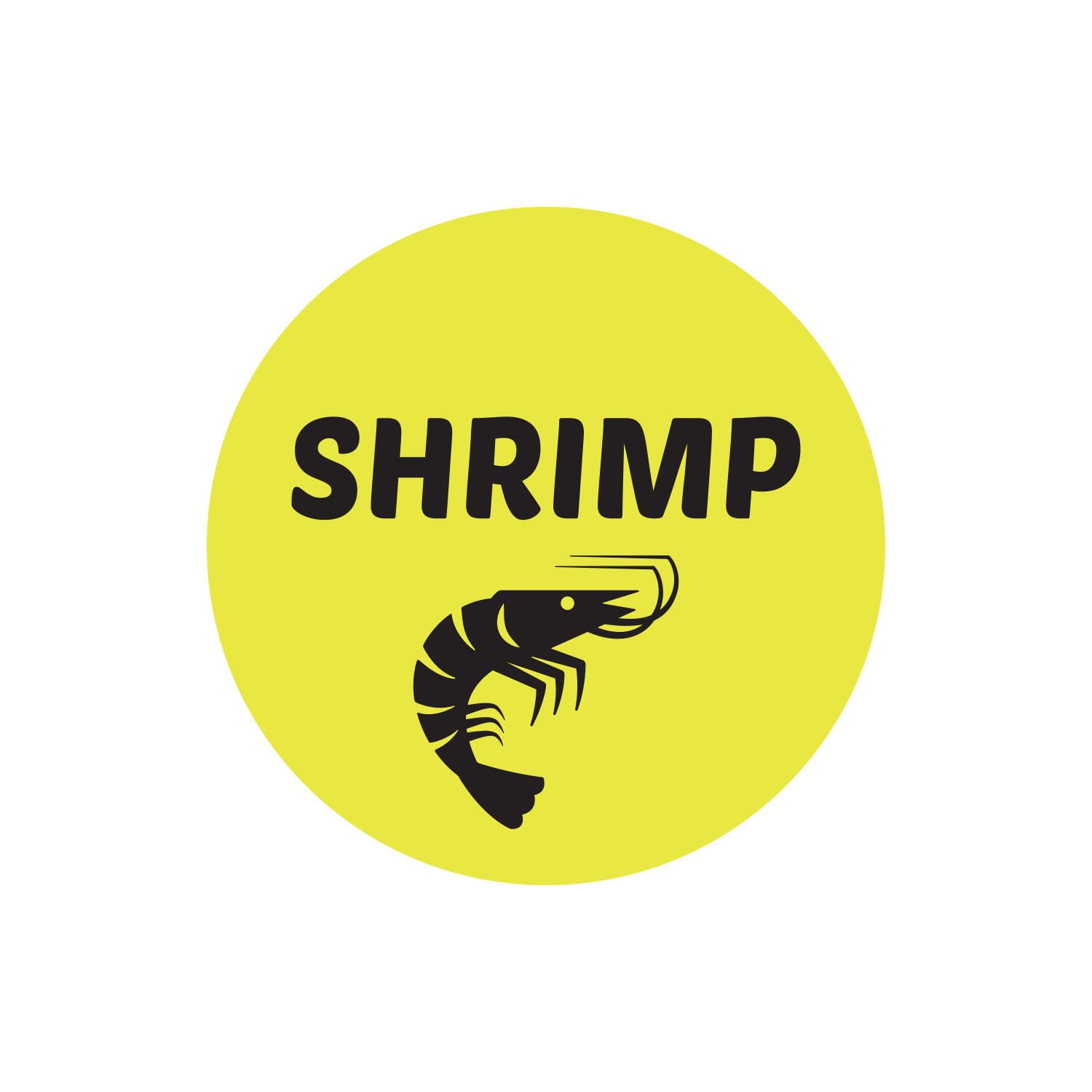 Shrimp Stickers - 1 Inch Round Circle Shrimp Labels in Bright Yellow Restaurant Deli Food Truck Supermarket Grocery Store Food Meal Menu Choice