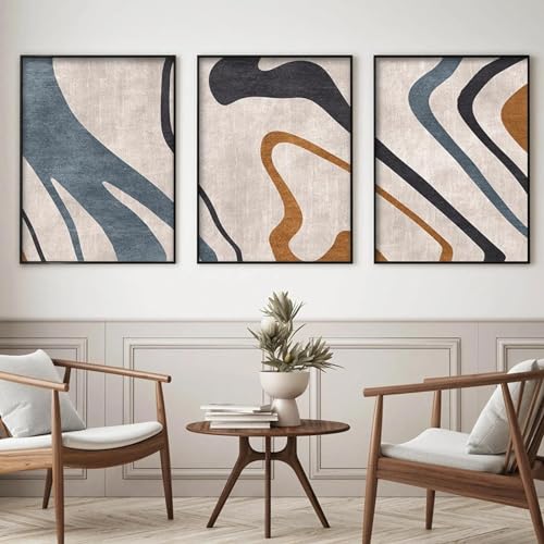 Affiche abstraite bleu beige JGGXHM triptyque 85x120cm cadre interne - 3