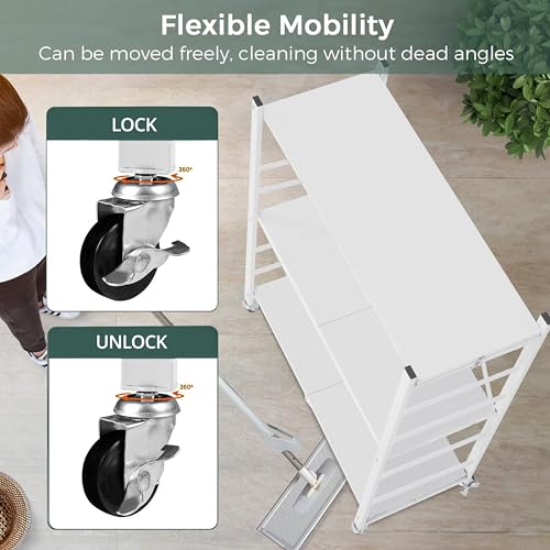 Image of ABOUT SPACE 3 Tier Pre - Assembled Multipurpose Foldable Kitchen Storage Rack with Wheels | Metal Shelf Rack for Storage Upto 90kg| L 75 x B 36 x H 85 cm Steel Rack for Home, Office, Garage - White