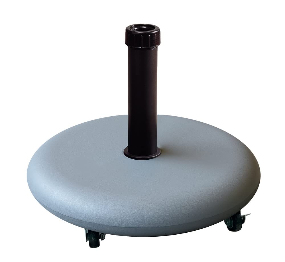LOLAhome Base de Parasol Gris de 25 kg de Cemento con Ruedas| De Ø 48x6,5cm con Tubo de Acero | para parasoles de Tubo Ø 35 a 48 mm | Pintura Resina epoxi Anticorrosión | para Exterior, jardín