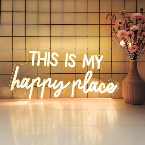 Image of This is My Happy Place Neon Sign Warm LED Neon Light for Aesthetic Room Decor Parties, Offices, Game Rooms, Weddings and Birthday Gifts, Party Wall Decor