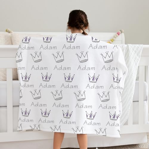 Personalized Crown Flannel Fleece Blankets for Girls, Custom Name Fleece